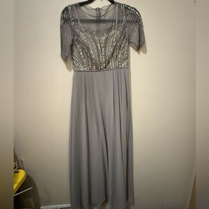 Adrianna Papell Silver Beaded Maxi Dress
